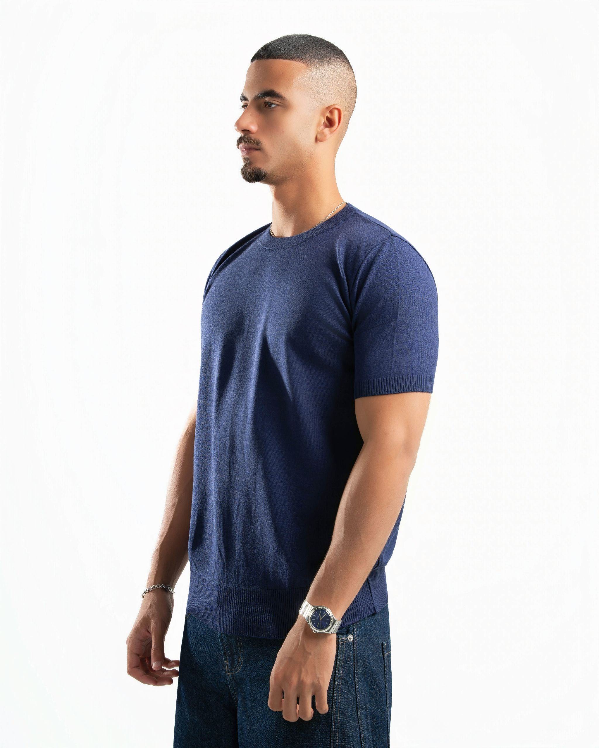Basic Knit T-Shirt Navy